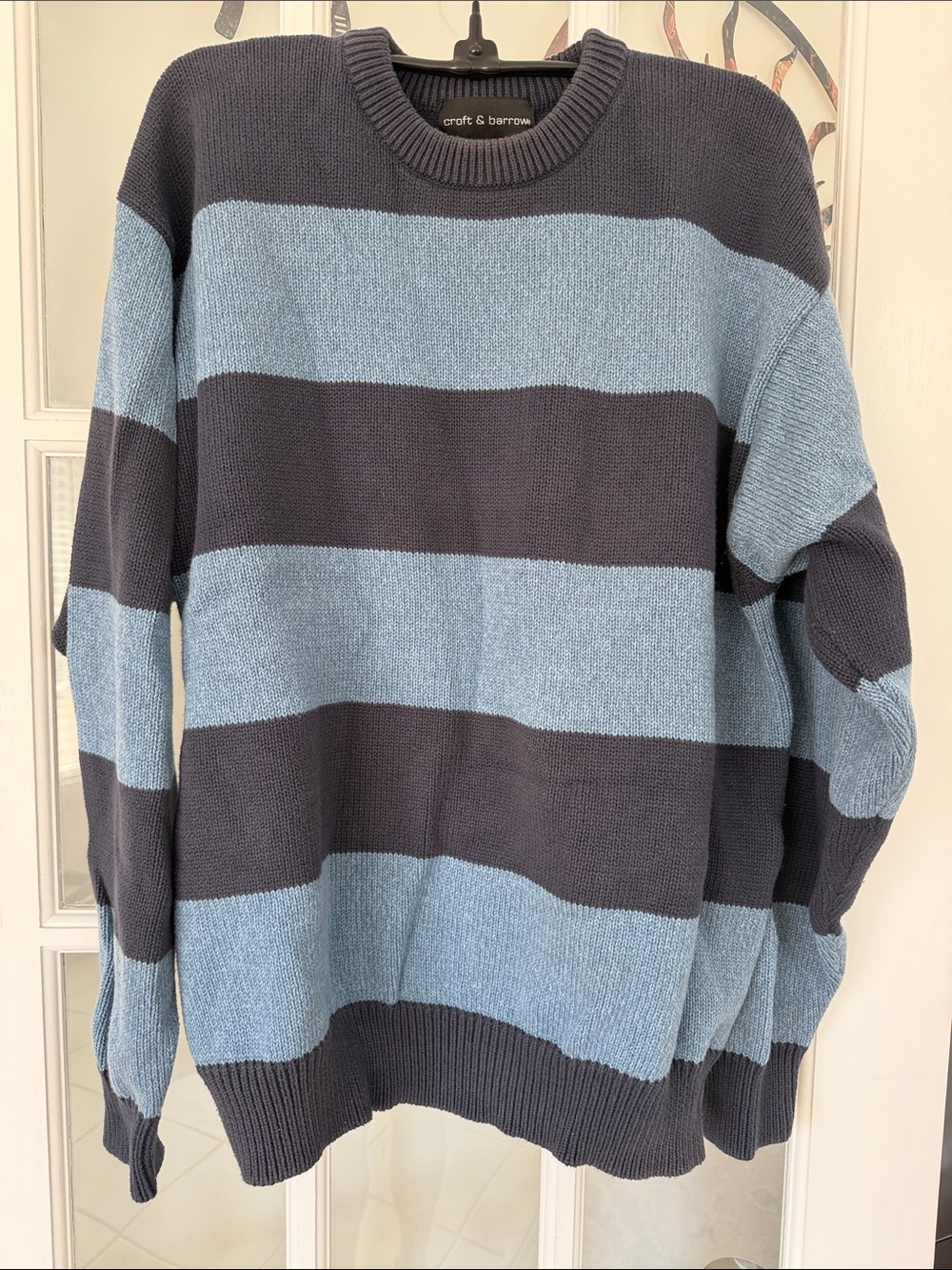 5/$20 Croft & Barrow 100% cotton 2-tone blue stripe crewneck sweater, size L.